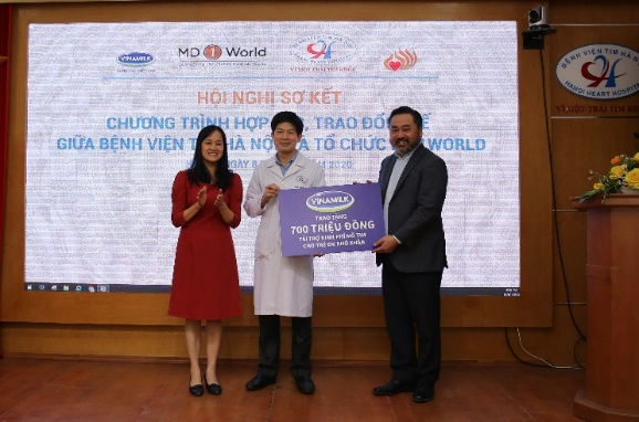  Vào tháng 01/2020, Vinamilk đã tiếp tục tài trợ cho bệnh viện tim Hà Nội và tổ chức MD1World để điều trị cho các bệnh nhi có hoàn cảnh khó khăn.