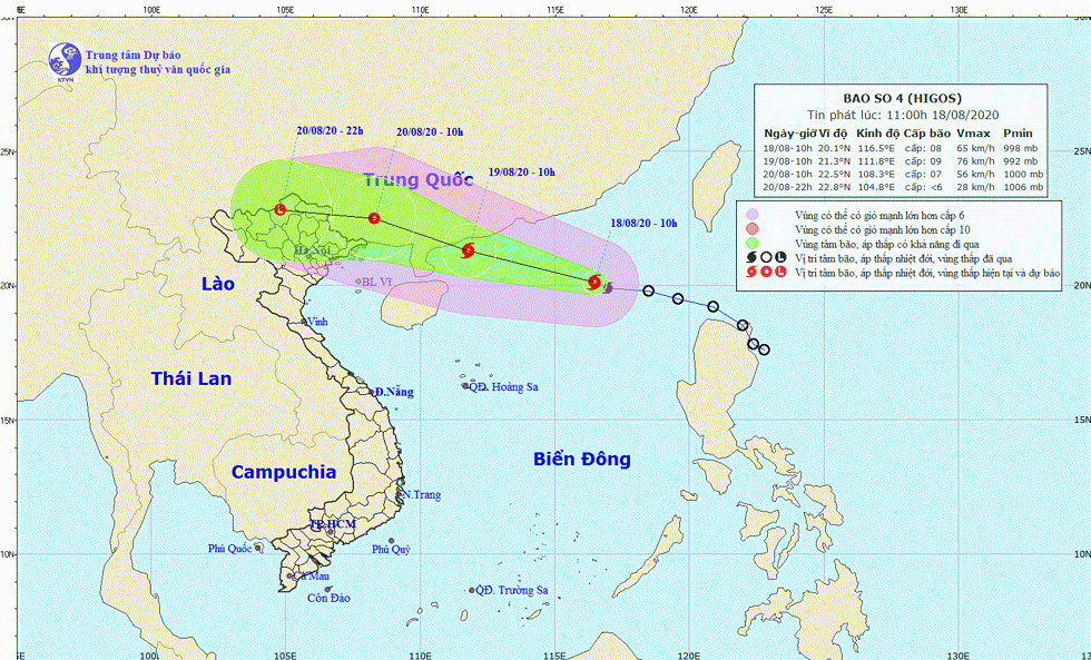 Hướng di chuyển của bão số 4.