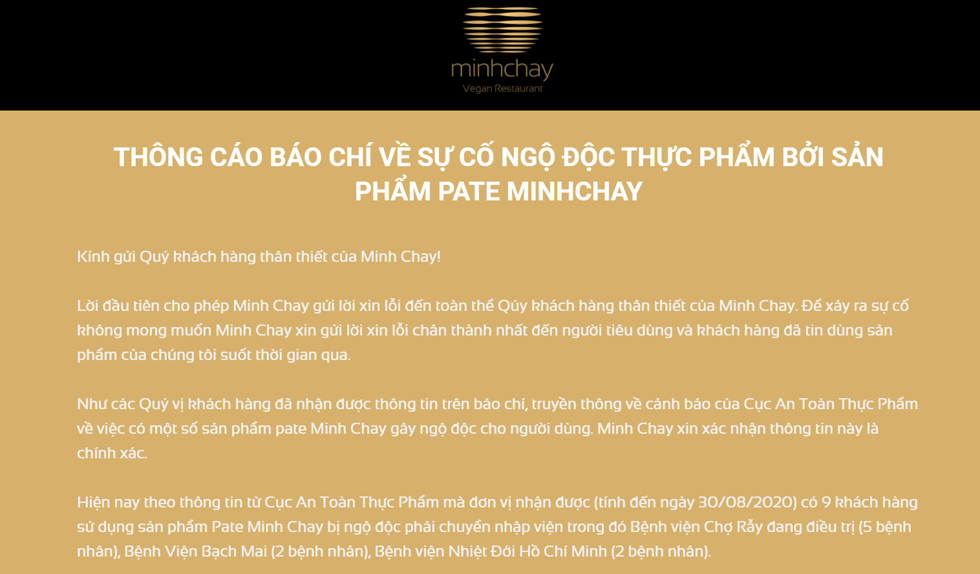 Website Minh Chay dừng toàn bộ các thông tin, hình ảnh quảng bá sản phẩm, bán hàng. Ảnh chụp màn hình