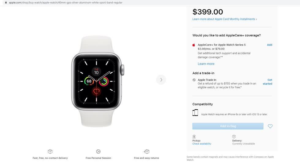   Những tin đồn về Apple Watch Series 6 sắp ra mắt ngày càng xuất hiện nhiều hơn, thông tin đó càng thêm có cơ sở khi mới đây Apple đã ngừng bán rất nhiều sản phẩm Apple Watch Series 5 trên trang chủ.  