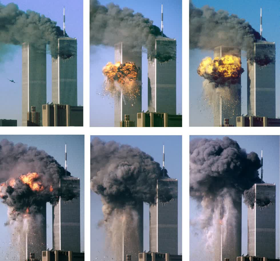 Một loạt hình ảnh cho thấy các máy bay đâm vào  tòa tháp đôi  vào ngày 11/9/2001. Ảnh: Sean Adair/Reuters/Corbis