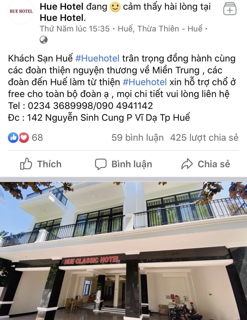 Hàng loạt khách sạn, nhà nghỉ tại miền Trung miễn phí chỗ ở cho bà con vùng lũ và đoàn cứu trợ  