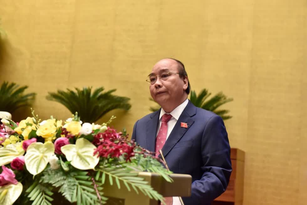 Thủ tướng Nguyễn Xuân Phúc phát biểu tại phiên khai mạc kỳ họp thứ 10, Quốc hội khóa XIV. Ảnh: VGP