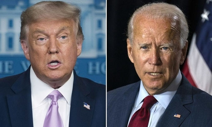 Tổng thống Mỹ Donald Trump (trái) và ứng viên tổng thống đảng Dân chủ Joe Biden. Ảnh: Los Angeles Times.