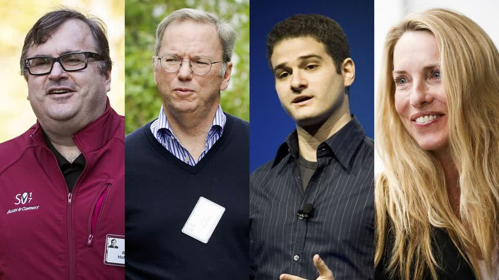 (Từ trái qua) Reid Hoffman, Eric Schmidt, Dustin Moskovitz và Laurene Powell Jobs. Ảnh: Getty Images.