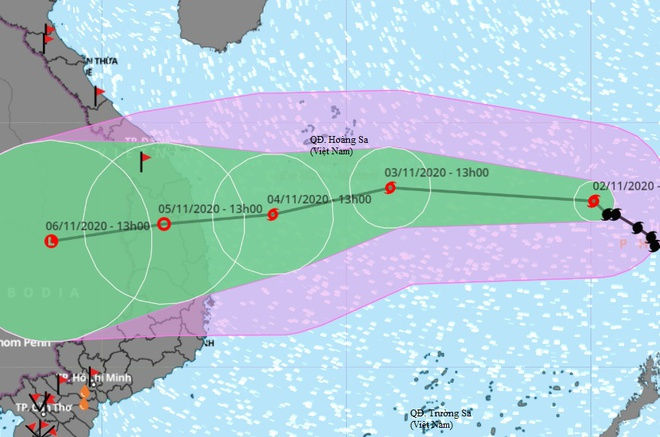 Dự báo đường đi của bão số 10 trên Biển Đông. Ảnh: VNDMS.