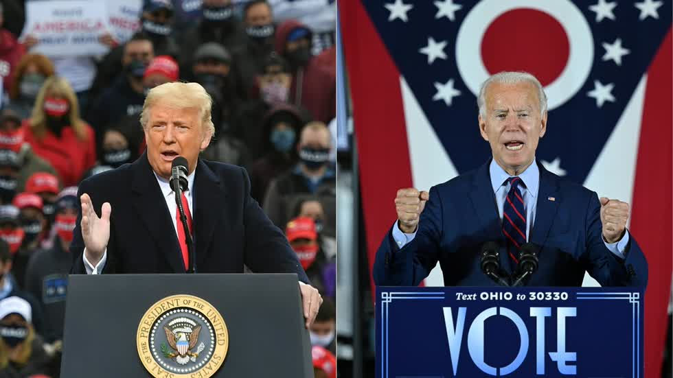 Ông Joe Biden gần mốc chiến thắng, Tổng thống Trump kiện đòi dừng kiểm phiếu. Ảnh: Chinese Daily.