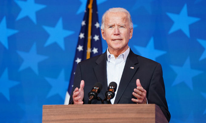 Ứng viên Joe Biden phát biểu tại Wilmington, bang Delaware hôm 5/11. Ảnh: NYTimes.