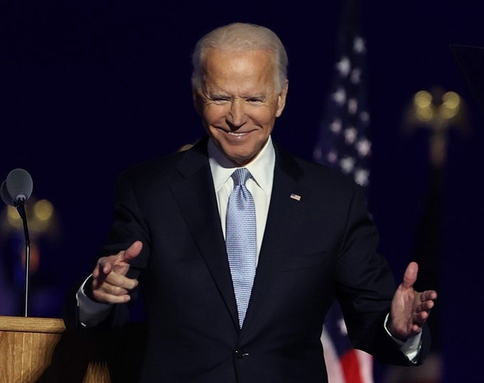 Tổng thống đắc cử Mỹ Joe Biden phát biểu chiến thắng tại trung tâm Chase ở Wilmington, Delaware hôm 7/11. Ảnh: AFP.