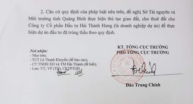 Văn bản của Tổng cục Quản lý Đất đai, Bộ Tài Nguyên và Môi trường.