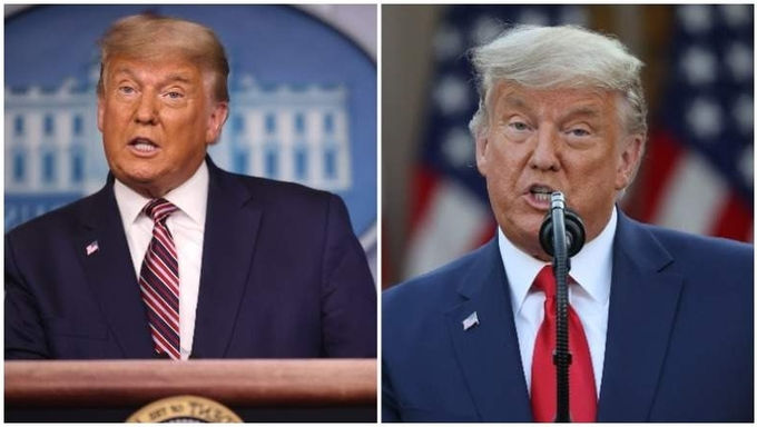 Trump trong cuộc họp báo hôm 5/11 (trái) và hôm 13/11. Ảnh: AFP.