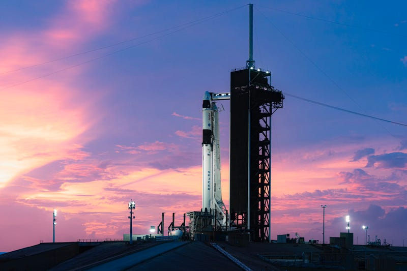 Tàu vũ trụ Crew Dragon của SpaceX đặt trên đỉnh tên lửa Falcon 9 để chuẩn bị cho vụ phóng Crew-1 tại Trung tâm Vũ trụ Kennedy ở Cape Canaveral, Florida. Ảnh: SpaceX