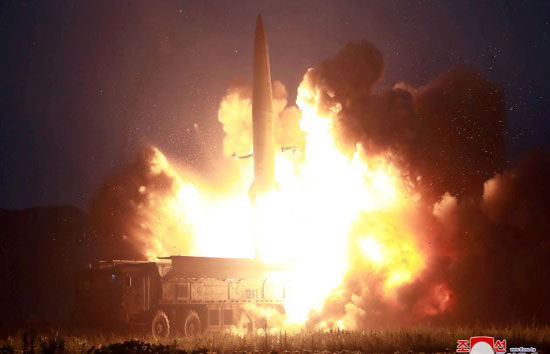  Một vụ phóng thử tên lửa từ một vị trí không được xác định cụ thể tại  Triều Tiên do hãng KCNA công bố hôm 7/8/2019.