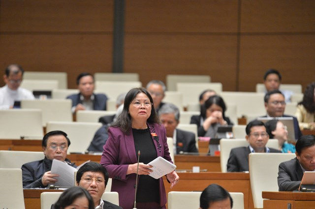ĐBQH Trần Thị Dung phát biểu về 2 dự án luật trên diễn ra ngày 16/11. Ảnh: Đại Đoàn Kết