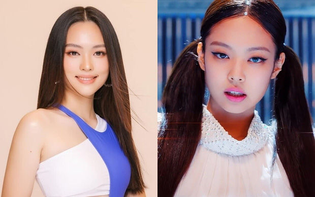   Lê Ngọc Trang (trái) và ngôi sao K-pop BLACKPINK có điểm tương đồng ở đôi mắt mí lót, môi dày.  