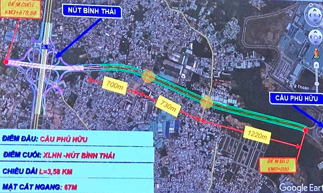 Phối cảnh đoạn 1, từ cầu Phú Hữu đến xa lộ Hà Nội thuộc Vành đai 2. Ảnh: Ban quản lý dự án đầu tư xây dựng các công trình giao thông.