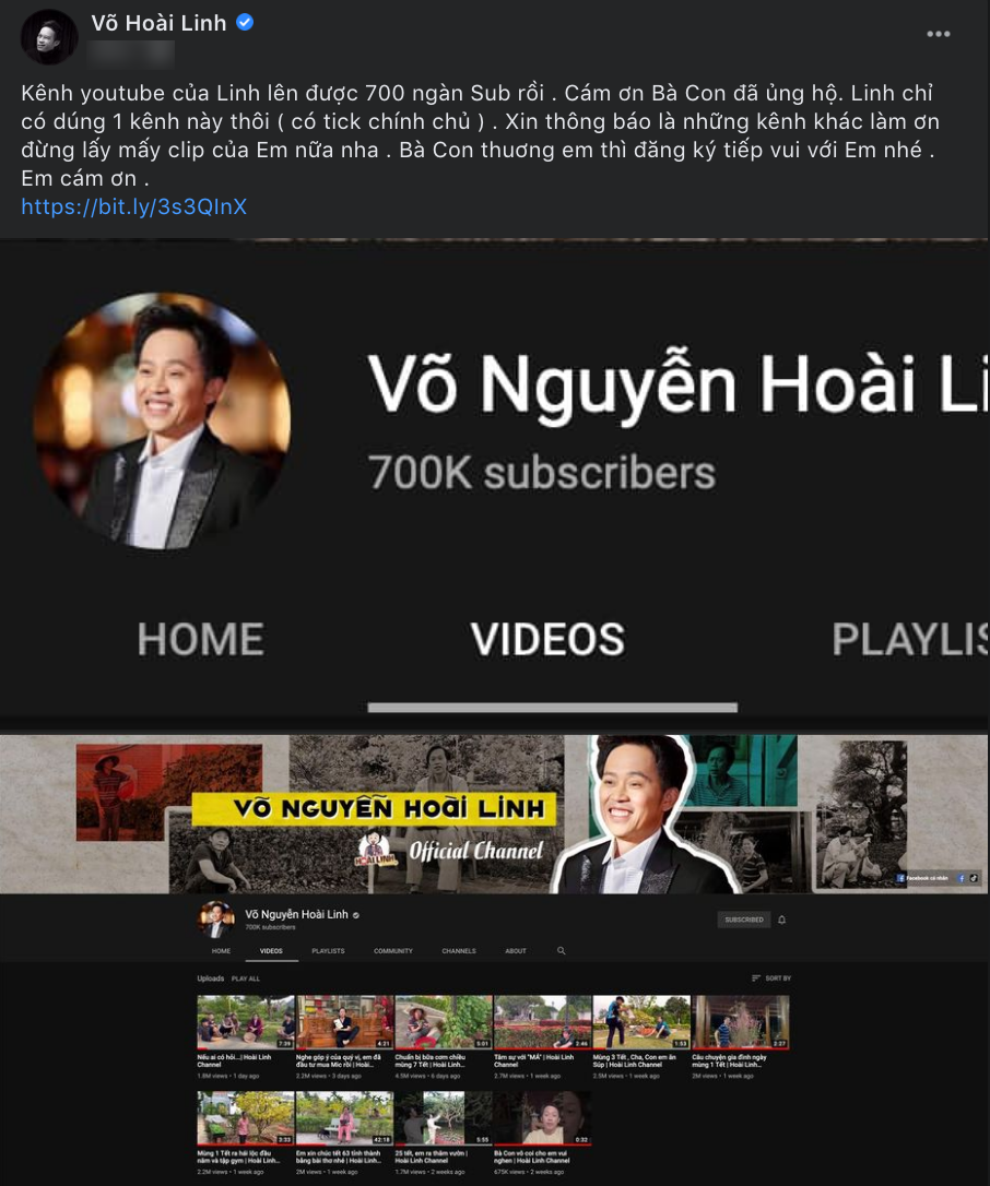 NSƯT Hoài Linh mừng kênh YouTube đạt 700 nghìn lượt đăng ký, xin dân mạng ngừng 'trộm clip' Ảnh 1