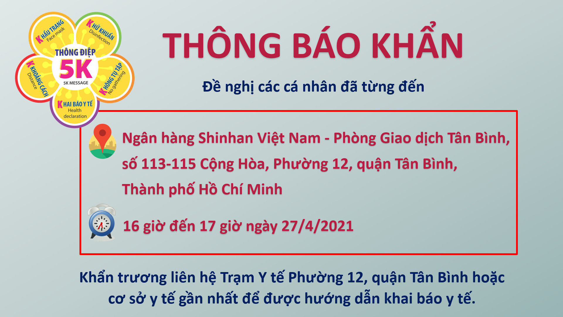 TP.HCM: Khẩn cấp tìm người đến ngân hàng Shinhanbank ở quận Tân Bình - 1