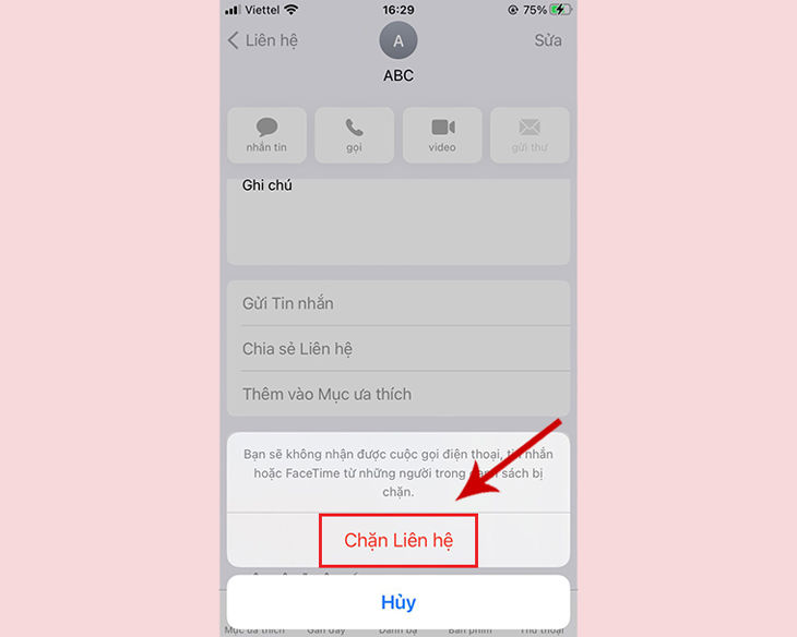 Chọn Chặn liên hệ