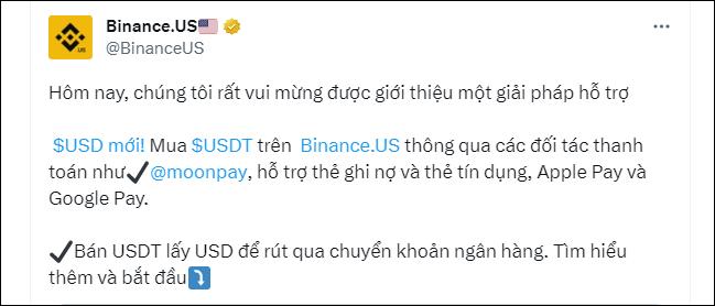 Binance.US hợp tác với MoonPay thay thế ngân hàng trong việc mua bán USDT bằng USD - Ảnh 2.