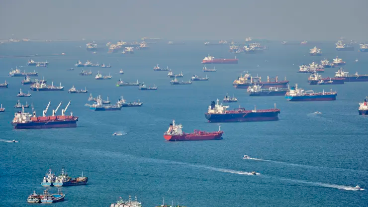 Tàu container tụ tập bên ngoài các cảng châu Á, chờ xuất khẩu phục hồi - Ảnh 1.