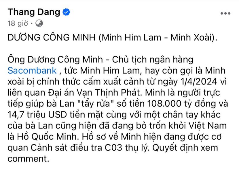 Sacombank bác bỏ thông tin Chủ tịch Dương Công Minh bị cấm xuất cảnh- Ảnh 1.