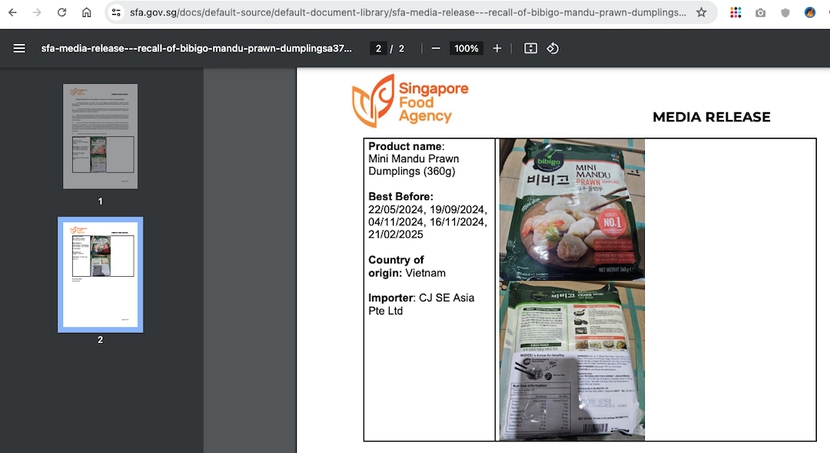 Singapore thu hồi ba loại thực phẩm có xuất xứ từ Việt Nam- Ảnh 1.