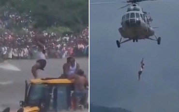 Máy bay trực thăng cứu người khỏi lũ lụt ở miền nam Ấn Độ