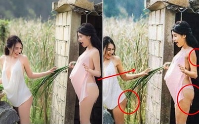 Sốc nặng với ảnh chưa photoshop của hai tiên nữ ôm chum đang gây sốt