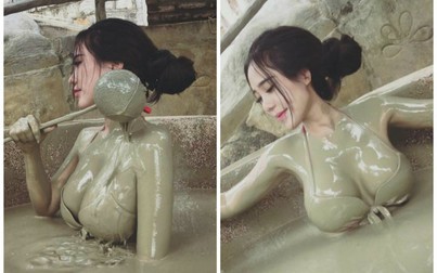 Hot girl tắm bùn khiến người đối diện bỏng mắt vì vòng một quá gợi cảm