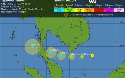 Dự báo khác nhau về hướng di chuyển của bão số 16 Tembin