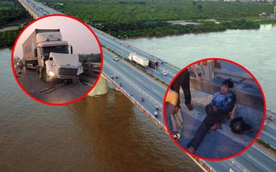 Toàn cảnh vụ xe container mất lái trên cầu Thanh Trì đâm nhiều người rơi xuống sông Hồng