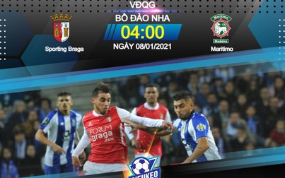 Lịch thi đấu bóng đá hôm nay 7/1: Sporting Braga - Marítimo