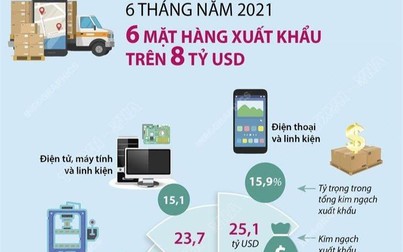 Sáu mặt hàng đạt kim ngạch xuất khẩu trên 8 tỷ USD