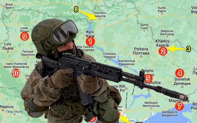 Bản đồ hiển thị vị trí các vụ nổ và các cuộc tấn công tiềm năng của Nga ở Ukraina