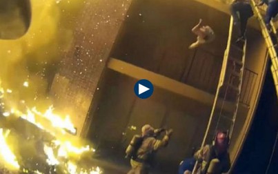 Thót tim trước cảnh lính cứu hỏa cứu em bé được ném ra khỏi tòa nhà đang cháy