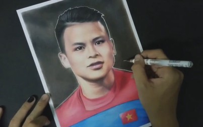 Chàng trai Đà Nẵng vẽ chân dung Quang Hải trong 16 giờ liên tục
