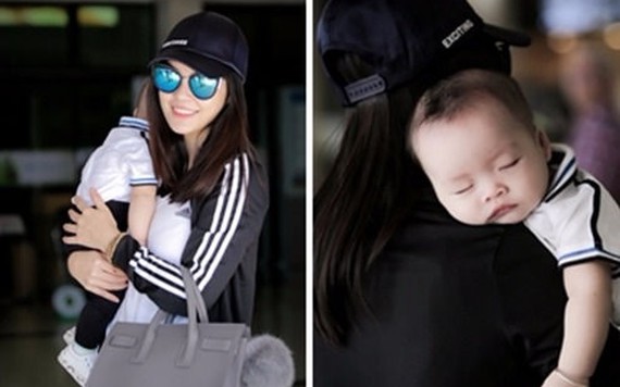 Con trai Dương Cẩm Lynh ngủ say sưa ở sân bay