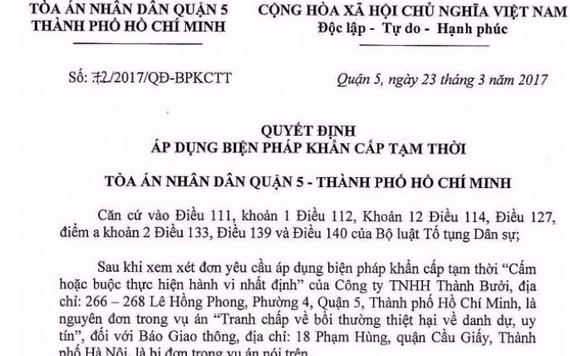 Báo Giao thông khiếu nại sau “trát” của tòa cấm đăng về Thành Bưởi