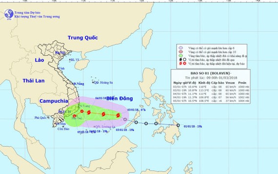 Bão số 1 sẽ ảnh hưởng vùng biển Ninh Thuận - Bà Rịa Vũng Tàu, gió giật cấp 10