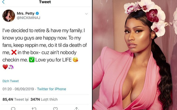 Nữ rapper Nicki Minaj tuyên bố giải nghệ, fan hâm mộ tiếc nuối hùi hụi