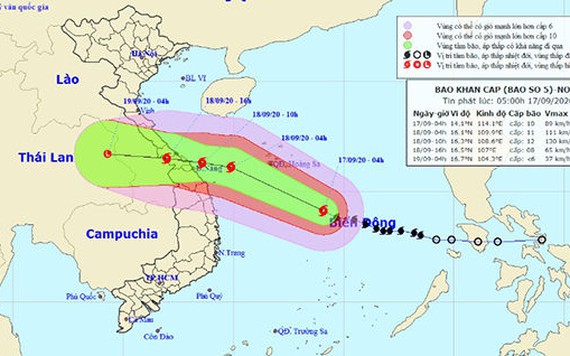 Diễn biến cơn bão số 5: Đang mạnh lên, cách quần đảo Hoàng Sa khoảng 380 km