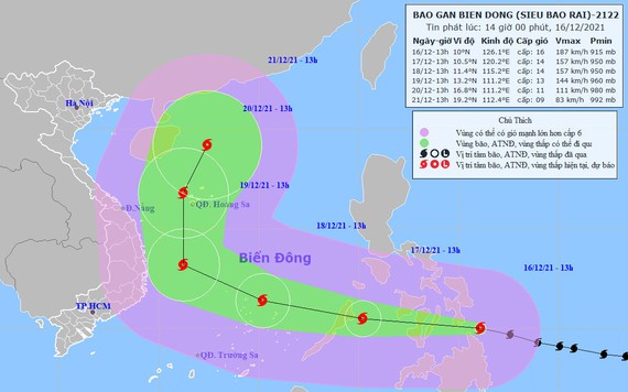 Bão RAI trở thành siêu bão, giật trên cấp 17, tiến nhanh vào Biển Đông