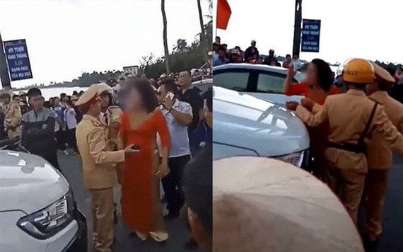 Bị chặn xe đón dâu, mẹ chú rể lao xuống "dằn mặt" Cảnh sát giao thông