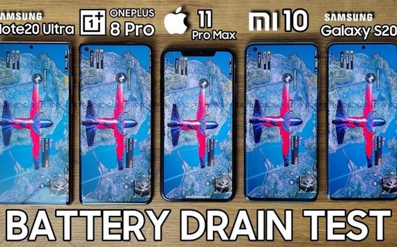 So sánh pin giữa Galaxy Note 20 Ultra, S20 Plus, iPhone 11 Pro Max, Oneplus 8 Pro và Xiaomi Mi 10