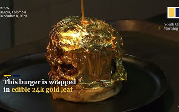 Độc đáo bánh mì kẹp thịt bọc bằng vàng lá 24k ở Colombia